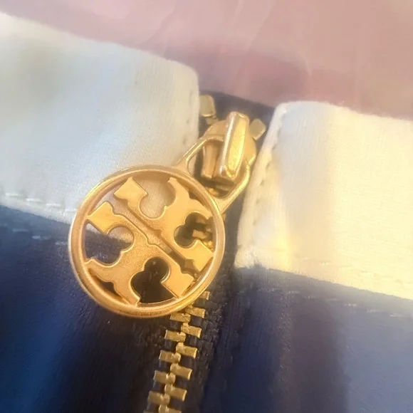 TORY BURCH Mya Navy Copper Colorblock Stretch Ponte Knit Sheath Dress XS = 0/2 - Picture 8 of 14